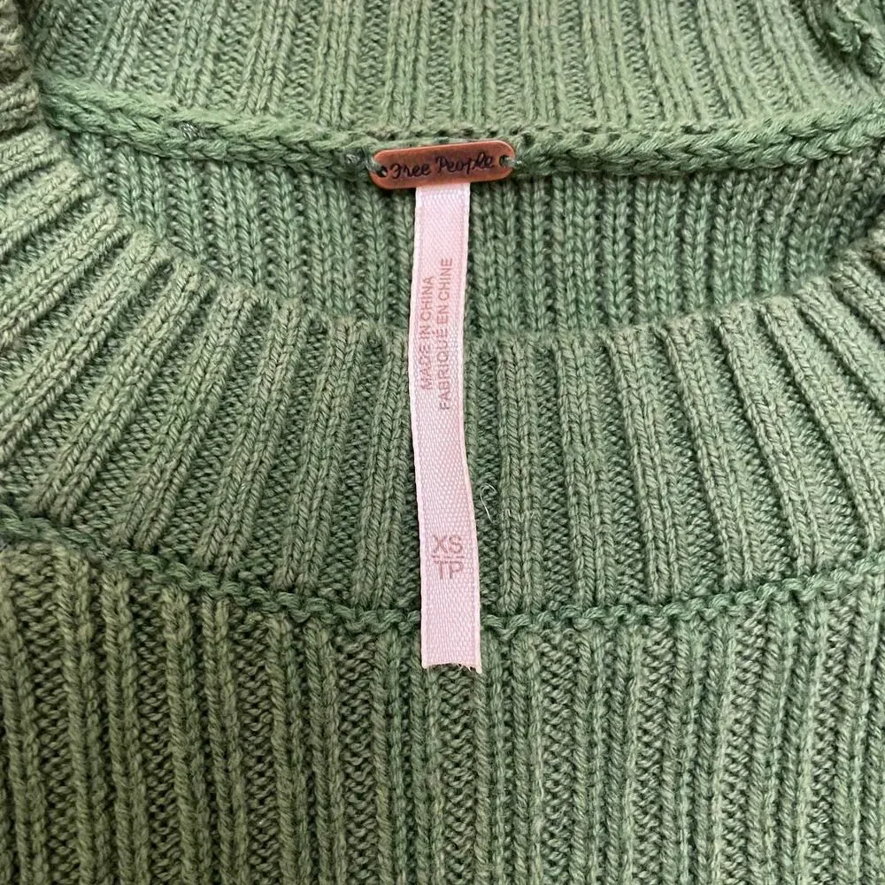 Free People XS Zou Bisou Sweater Dress | Green, Bell Sleeves, Ruffle Trim, $120 - Picture 4 of 5